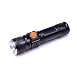 Ruční LED svítilna s USB nabíjením, svícení / blikání, 200lm, černá